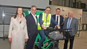<p>Minister for Arts, Culture, Communications, Media and Sport Patrick O’Donovan is pictured (centre) at An Post's delivery services unit in Ballina last Thursday with, from left: Cllr Marie-Therese Duffy, Garrett Bridgeman, Managing Director, An Post Commerce; Senator Mark Duffy and Cllr John O'Hara.	Picture: John O'Grady</p>