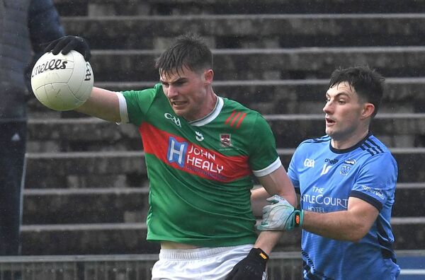 Frank Irwin, whose two-point free had earned Ballina Stephenites a draw six days earlier, breaks away from Westport’s Luke Tunney during Saturday's Connacht Gold Mayo SFC final replay at Hastings Insurance MacHale Park.	Picture: David Farrell Photography  Frank Irwin, whose two-point free had earned Ballina Stephenites a draw six days earlier, breaks away from Westport’s Luke Tunney during Saturday's Connacht Gold Mayo SFC final replay at Hastings Insurance MacHale Park.	Picture: David Farrell Photography