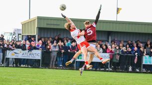 <p>Karl McKenna of Shamrock Gaels takes flight with Conor Burke of Coolera-Strandhill during last Sunday's Sligo SFC final replay in Quigibar, Enniscrone.	Picture: Lauren Fitzgerald</p> <p>Karl McKenna of Shamrock Gaels takes flight with Conor Burke of Coolera-Strandhill during last Sunday's Sligo SFC final replay in Quigibar, Enniscrone.	Picture: Lauren Fitzgerald</p>