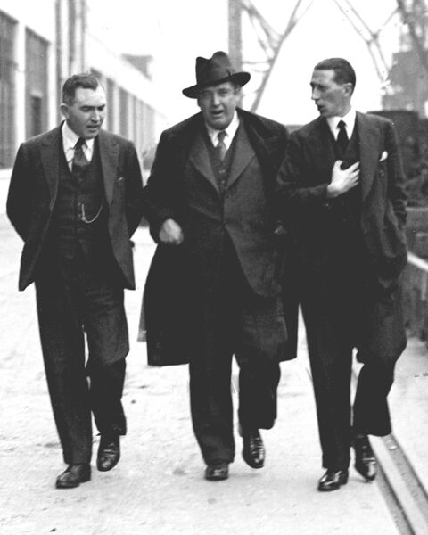 John McCormack, centre, accompanied by his pianist Mr Schneider on a visit to the Ford Motor Factory in Cork in 1930. They were shown over the works by E.L Clarke, manager. Picture: Irish Examiner Archives