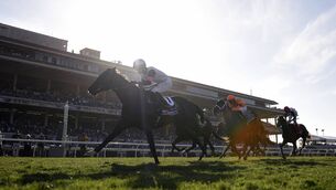 <p>Balantina ridden by Oisin Murphy on the way to victory in the Breeders' Cup Juvenile Fillies Turf race on day one of the 2025 Breeders' Cup World Championships at Del Mar race track, California.	Picture: Orlando Ramirez/Getty Images</p>