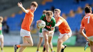 <p>Electric Ireland All-Ireland Minor Football Championship Semi-Final, Glennon Brothers Pearse Park, Longford 23/6/2024 Mayo vs Armagh Mayo's Kobe McDonald with Gavin O'Rourke and Keelan McEntee of Armagh Mandatory Credit ©INPHO/Laszlo Geczo</p> <p>Electric Ireland All-Ireland Minor Football Championship Semi-Final, Glennon Brothers Pearse Park, Longford 23/6/2024 Mayo vs Armagh Mayo's Kobe McDonald with Gavin O'Rourke and Keelan McEntee of Armagh Mandatory Credit ©INPHO/Laszlo Geczo</p>