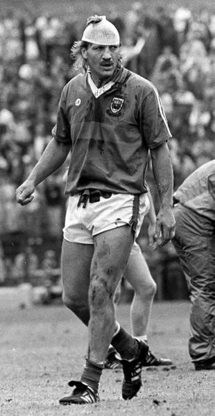 Willie Joe Padden in his famous headgear during the All-Ireland Senior Football Championship semi-final between Mayo and Tyrone at Croke Park in 1989. Picture: Ray McManus/Sportsfile Willie Joe Padden in his famous headgear during the All-Ireland Senior Football Championship semi-final between Mayo and Tyrone at Croke Park in 1989. Picture: Ray McManus/Sportsfile