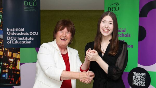 Ellen O'Hora is pictured with Dr Anna Logan, Interim Dean of Dublin City University's Institute of Education.