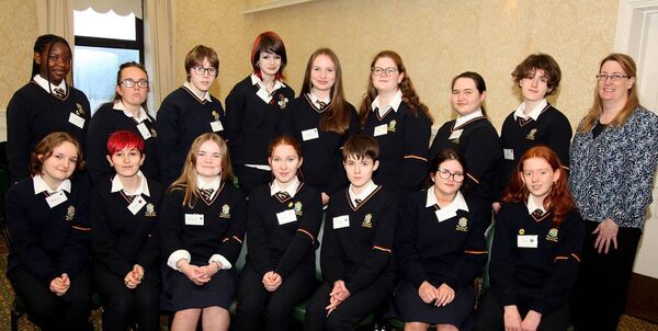 Students from St Mary's Secondary School in Ballina are pictured at the Mayo Comhairle na nÓg Youth Conference 2025, with their teacher Jessica Wall. Picture: Trish Forde Students from St Mary's Secondary School in Ballina are pictured at the Mayo Comhairle na nÓg Youth Conference 2025, with their teacher Jessica Wall. Picture: Trish Forde