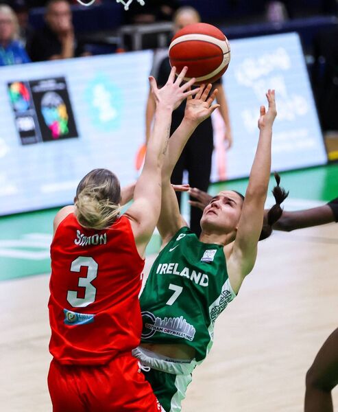 Ireland's Hazel Finn and Luxembourg's Anne Simon in action during the FIBA Women's EuroBasket 2027 Qualifier. Picture: INPHO/Nick Elliott Ireland's Hazel Finn and Luxembourg's Anne Simon in action during the FIBA Women's EuroBasket 2027 Qualifier. Picture: INPHO/Nick Elliott