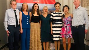 <p>The seven Mayo AC athletes at the post race banquet in Leeds following their participation in Saturday's British and Irish Masters Cross Country International. From left to right: Paraic Sweeney, Colette Tuohy, Norah Newcombe, Pieterse, Mags Glavey, Pauline Moran, Mary Browne and John Jennings. </p>
