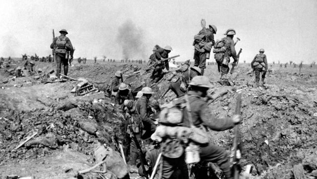 <p>British troops advancing near Ginchy during the Battle of Morval, part of the Somme offensive in France, during World War I. 	Picture: PA Wire</p>
