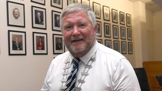 <p>Cllr Michael Loftus while Cathaoirleach of Ballina Municipal District last year.</p>