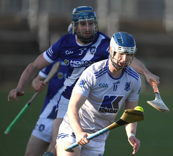 Brian Morley, a scorer of three points from play, breaks away from Meelick-Eyrecourt’s Martin Corcoran during the Connacht GAA Club Intermediate Hurling Championship final last Saturday.	Picture: David Farrell Photography 