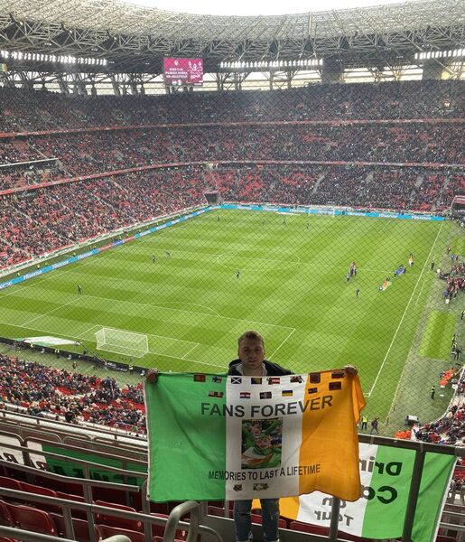 Tom Byrne was flying the flag for Ireland in Budapest, just as he has done for all the team's games - home and away - in this season's World Cup qualifying campaign. 