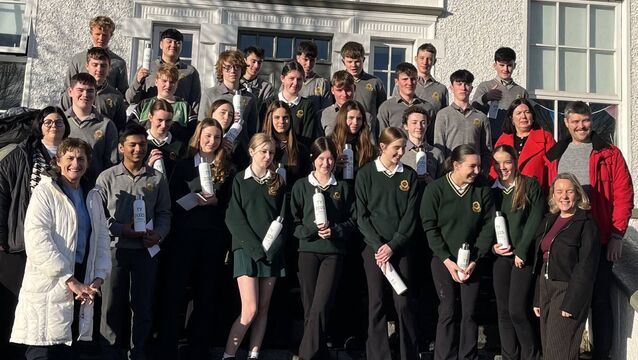 <p>TY students from Gortnor Abbey, Crossmolina who took part in Mayo County Council, Environment Section Anti-Litter Anti-Graffiti initiative with their teachers and Crossmolina Community Council CLG representatives Mr Coyne, Ms Boyle, Vice-Principal Ms Kelly, Rebecca Farrell and Siobhan Gough. This followed the presentation of their winning video and commemorative sustainable water bottles.</p>