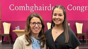<p>Cathy Greally is pictured at the awards ceremony with Ballyhaunis Community School deputy principal Orla Macken.</p>