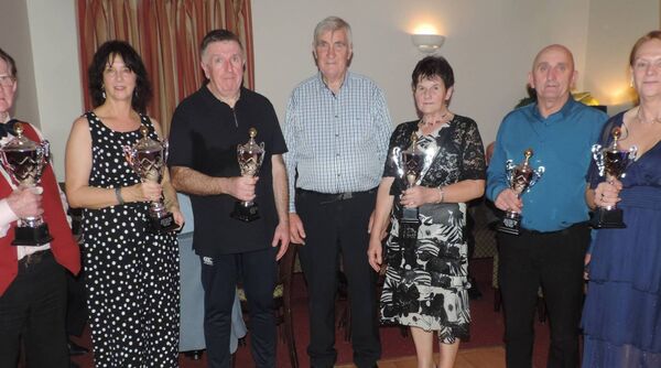 At the Tony and Bernie Towey dance competition in the Brusna Inn were from left Ronan Kelly, Mary Fox, John Morley, Tom Gordon, Mary Small, Ray Noble and Collette Hyland Pic James Hunt Photography. At the Tony and Bernie Towey dance competition in the Brusna Inn were from left Ronan Kelly, Mary Fox, John Morley, Tom Gordon, Mary Small, Ray Noble and Collette Hyland Pic James Hunt Photography.