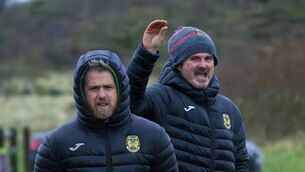 <p>Castlebar Celtic manager Stevie Gavin, left, alongside assistant manager Declan Flynn. Picture: John Corless</p>