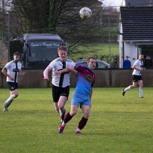 Evan Reape of Conn Rangers holds off Mervue United's Tom Kidd. Picture: John Corless Evan Reape of Conn Rangers holds off Mervue United's Tom Kidd. Picture: John Corless