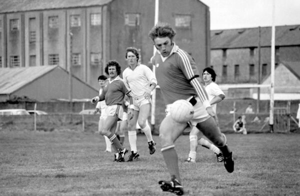 Willie Joe Padden in club action for Belmullet against Ballaghaderreen, the two clubs who delivered Mayo's first multiple All Star award winners, with both Padden and Dermot Flanagan winning awards in the 1985 and 1989 seasons.