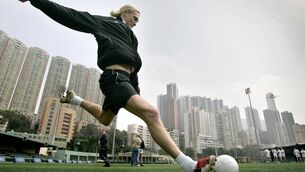<p>20 years ago... Mayo's Ciaran McDonald practices during training during the Vodafone 2005 All Stars Tour to Hong Kong.	Picture: INPHO/Morgan Treacy</p>