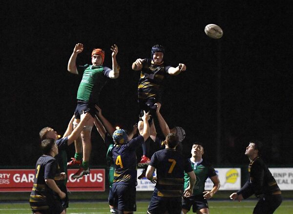 The ball evades Ballina and Ballinasloe players in the lineout. Picture: David Farrell