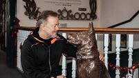 Comedian Ricky Gervais unveils statue paying tribute to dog from After Life
