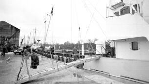<p>Ships docked at Ballina Quay in 1973. Picture: Western People Archives</p>
