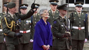 <p>President Catherine Connolly after her inauguration at Dublin Castle inspects the Guard of Honour by the Irish Defence Forces. Picture: Sam Boal/Collins Photos </p>