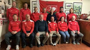 <p>Ballyglass FC Committee preparing for their historic book launch and gala weekend, back row, from left: Anthony Killeen, Brian Staunton, Kathleen Conroy, Noel Heneghan, Deirdre Ryan, John McNeely and Emma Staunton. Front row: Darren Reilly, John Boyle, Padraig Heverin, Fergal Burke, Trisha Gill and Sean Gilligan. 	Picture: Tom Quinn</p>