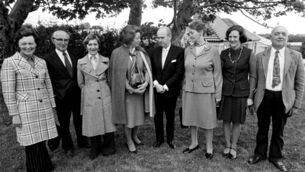 <p>President of Ireland Cearbhall Ó Dálaigh on his visit to Kiltimagh in 1975 for the closing ceremony of Éigse Raifteirí. It was his first official visit to Mayo. He is pictured with members of the Eigse Raifteirí committee, from left: Seosaimhin Ní Donncha, Áine Ní Ceanann, Máire Nic Raibhaigh, Eoghan O'Breithunaigh, Brid Seoighe, Máire Ní Cheallain, Padraic Ó Filain, Martha Ní Ghurran, an t-Athair M. Fionan, CC. Picture: Western People Archives</p> <p>President of Ireland Cearbhall Ó Dálaigh on his visit to Kiltimagh in 1975 for the closing ceremony of Éigse Raifteirí. It was his first official visit to Mayo. He is pictured with members of the Eigse Raifteirí committee, from left: Seosaimhin Ní Donncha, Áine Ní Ceanann, Máire Nic Raibhaigh, Eoghan O'Breithunaigh, Brid Seoighe, Máire Ní Cheallain, Padraic Ó Filain, Martha Ní Ghurran, an t-Athair M. Fionan, CC. Picture: Western People Archives</p>