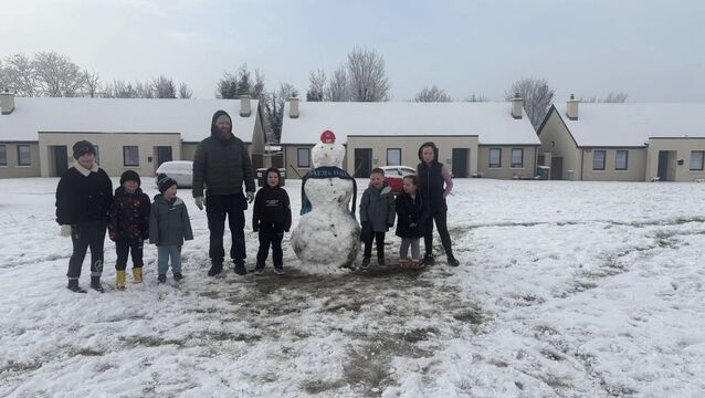 <p>Evanna, Christian, Lukas. Simon, Mikey, Charlie, Shania and Serena with their Arsenal snowman in Cois Coille estate in Swinford.</p>