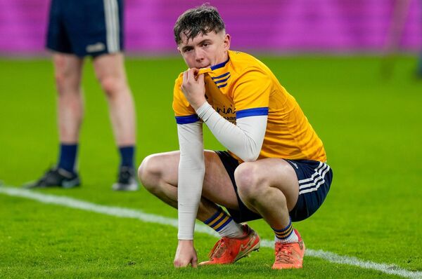 Goalkeeper Adam Rolston of Easkey dejected after his side's one point defeat to Kilbrittain in last Saturday's All-Ireland junior club hurling championship semi-final.