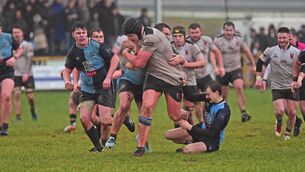 <p>Kevin Hughes breaks forward for Ballinrobe during their cup win away to Castlebar in Cloondeash last Sunday afternoon.	Picture: Conor McKeown</p>