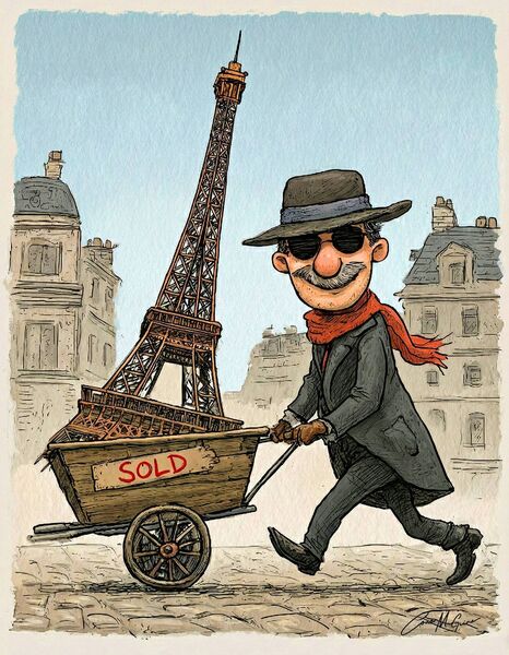 An enterprising Victor Lustig managed to sell the Eiffel Tower, not once but twice. Illustration: Conor McGuire
