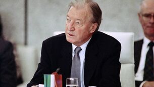 <p>Taoiseach Charles Haughey attends the summit of the Organisation for Security and Co-operation in Europe in Paris on November 21, 1990. European governments, Canada, the United States and the Soviet Union signed the Charter of Paris for a New Europe to reduce the conventional weapons in Europe, ending the Cold War and leading to German reunification. 	Picture: Jean-Loup Gautreau/AFP via Getty Images</p>