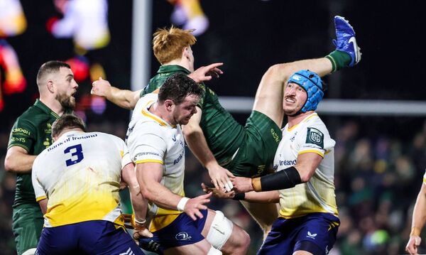 einster's James Ryan and Will Connors collide with Shane Jennings of Connacht. Picture: INPHO/Nick Elliott einster's James Ryan and Will Connors collide with Shane Jennings of Connacht. Picture: INPHO/Nick Elliott