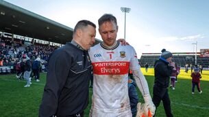<p>Allianz Football League Division 1, Pearse Stadium, Galway 25/1/2026 Galway vs Mayo Mayo’s manager Andy Moran and goalkeeper Rob Hennelly after the game Mandatory Credit ©INPHO/James Crombie</p>