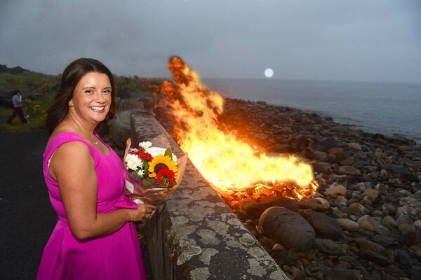 Carol Commons at the homecoming event held in Kilcummin following her historic North Channel swim.