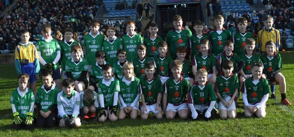 The combined Ardagh and Knockanillo national schools who participated in an exhibition match played at half-time during the Mayo v Dublin National Football League Division One match at Hastings Insurance MacHale Park, Castlebar, last Sunday.	Picture: David Farrell Photography 