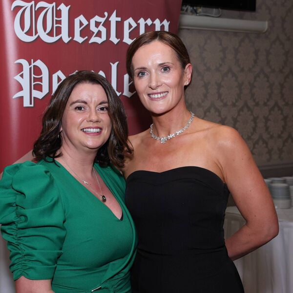 Carol Commons and Fiona Kelly enjoying the Western People Mayo Sports Stars Awards. Carol gave an inspirational interview after she was presented with the Endurance award for her incredible 2025 swim from Ireland to Scotland. Picture: Michael Donnelly