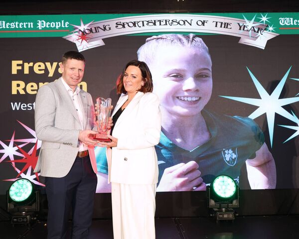 Freya Renton, who was in London on Saturday winning the Celtic Cross Country International, had her Young Sportsperson of the Year prize accepted by PRO of Westport Athletic Club, Rachel Lydon Toumey. Picture: Michael Donnelly