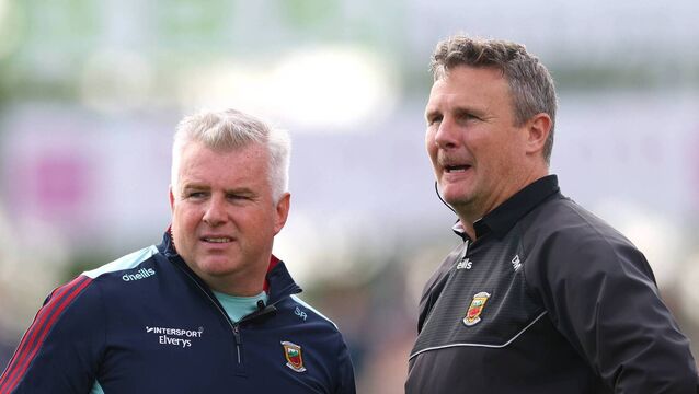 <p>Damien Mulligan (right) with Stephen Rochford when they were part of the Mayo senior football management team. Picture: INPHO/James Crombie</p>