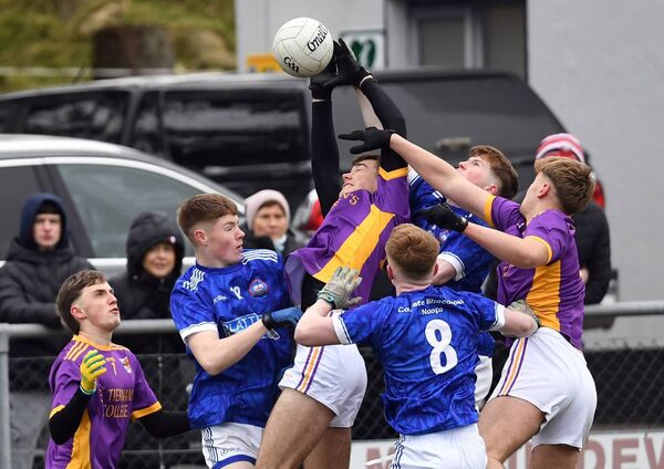 St Tiernan’s and St Brendan’s players contest the ball at midfield during the Connacht senior 'D' final at Bonniconlon. Picture: David Farrell Photography St Tiernan’s and St Brendan’s players contest the ball at midfield during the Connacht senior 'D' final at Bonniconlon. Picture: David Farrell Photography