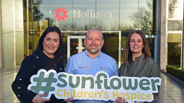 <p>Martina Jennings, CEO Mayo Roscommon Hospice Foundation, Shane Caher, Senior Director, Plant Operations, and General Manager at Hollister Incorporated, Audrey Duffy, Corporate Partnerships Officer at Mayo Roscommon Hospice Foundation. Photo Conor McKeown</p>