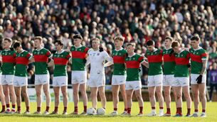 <p>Mayo stand for the National Anthem. Mandatory Credit ©INPHO/Laszlo Geczo</p> <p>Mayo stand for the National Anthem. Mandatory Credit ©INPHO/Laszlo Geczo</p>
