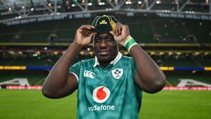 <p>Edwin Edogbo of Ireland with his first cap after the Guinness Six Nations Rugby Championship match between Ireland and Italy at the Aviva Stadium in Dublin.	 Picture: Brendan Moran/Sportsfile</p>