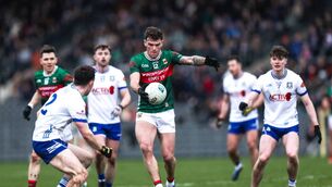 <p>Allianz Football League Division 1, St. Tiernach's Park, Monaghan 22/2/2026 Monaghan vs Mayo Mayo's Jordan Flynn Mandatory Credit ©INPHO/Tom Maher</p>