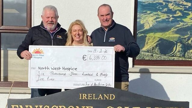 Local Notes: Sons of Rest Golfing Society, Enniscrone Golf Club present cheque to North West Hospice. Local Notes: Sons of Rest Golfing Society, Enniscrone Golf Club present cheque to North West Hospice.