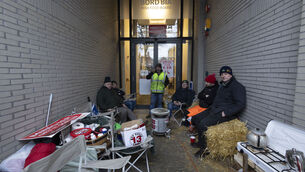 <p>Members of the Irish Farmers Association (IFA) protest inside Bird Bia's HQ in Dublin over the EU-Mercosur Partnership Agreement and calling for the removal of the agency's chair, Larry Murrin. 	Picture: Sam Boal/Collins Photos </p>