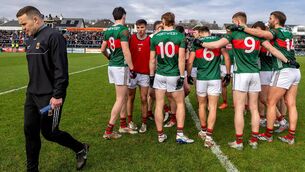 <p>Mayo manager Andy Moran before the league clash with Galway. Photo: ©INPHO/James Crombie</p>