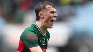 <p>Mayo’s Kobe McDonald celebrates at the final whistle. Picture: INPHO/James Crombie</p>