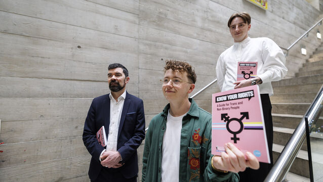 <p>Pictured at the launch of a new 'Know Your Rights' guide for trans and non-binary people last December by the Irish Council for Civil Liberties (ICCL), in collaboration with Transgender Equality Network Ireland (TENI) and ShoutOut, were ICCL Executive Director, Joe O’Brien, ShoutOut Executive Director, Ruadhán Ó Críodáin and TENI Executive Director, Daire Dempsey.</p>